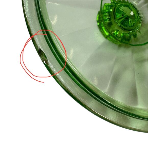 Hazel Atlas Vtg Pedestal Ribbon Compote Candy Dish & Lid Green uranium Glass - Picture 11 of 11